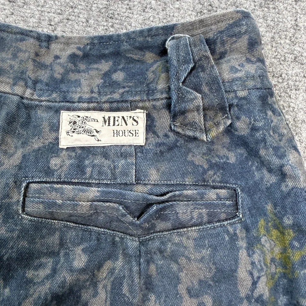 Vintage Mens House Pleated Pants Mens Blue Gray Marbled Print Talon Zip Tapered